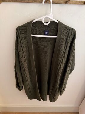 GAP Olive Cable-Knit Open Cardigan